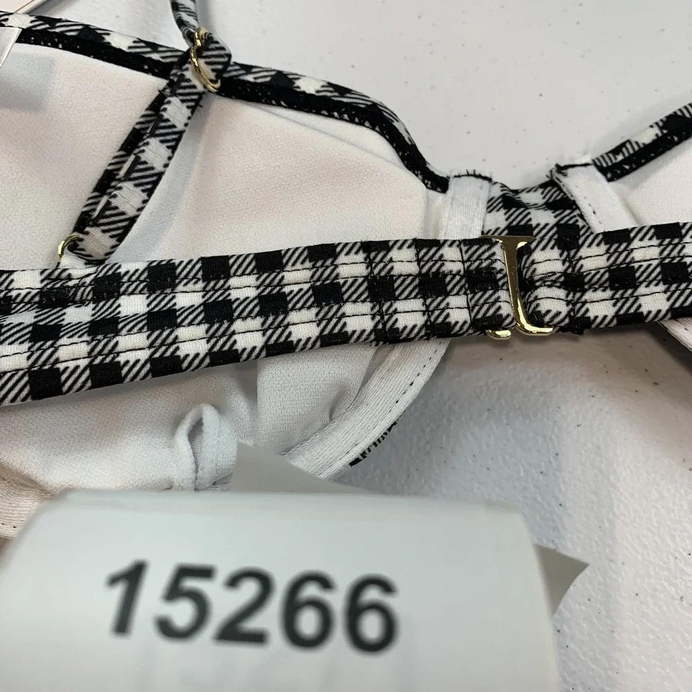 Salt & Cove Junior's Swim Bikini Top S Black White Gingham Plaid Underwire